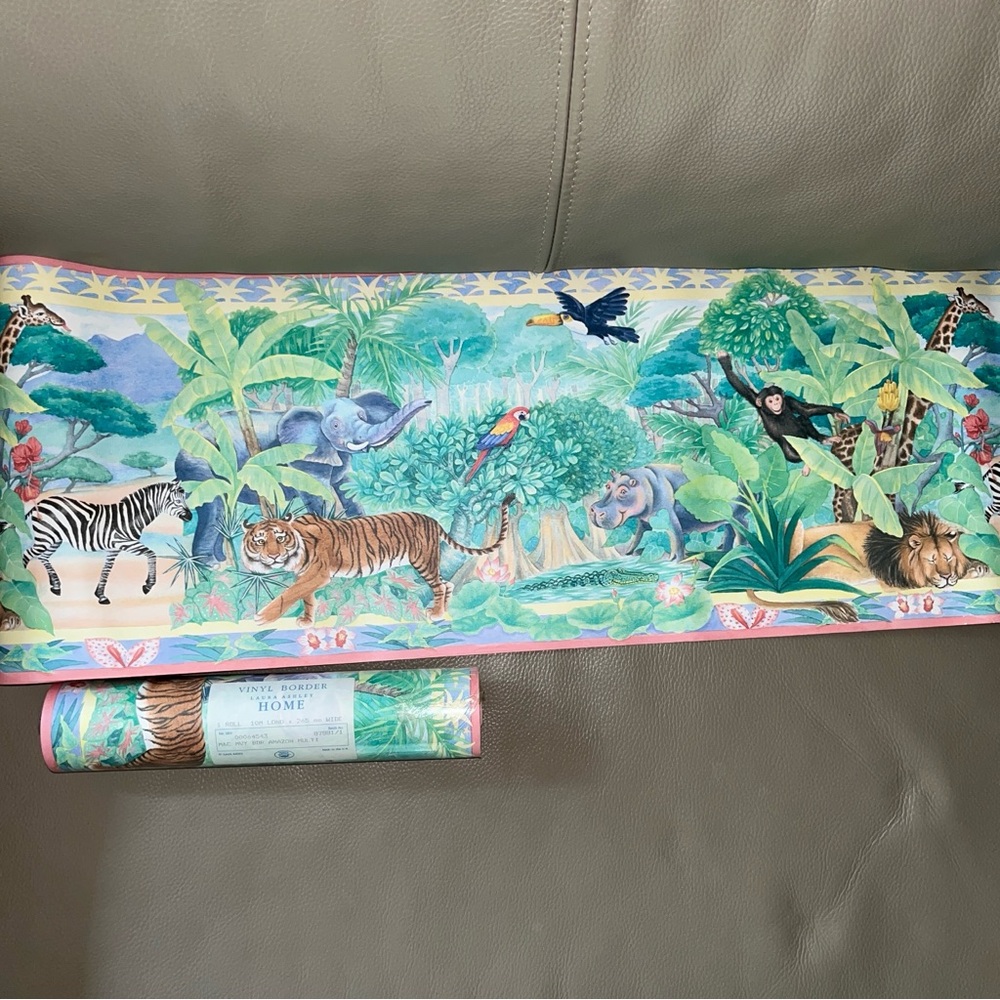 New LAURA ASHLEY VINYL WALLPAPER BORDER 2ROLLS Jungle 10MLongx265mmWide 00064543